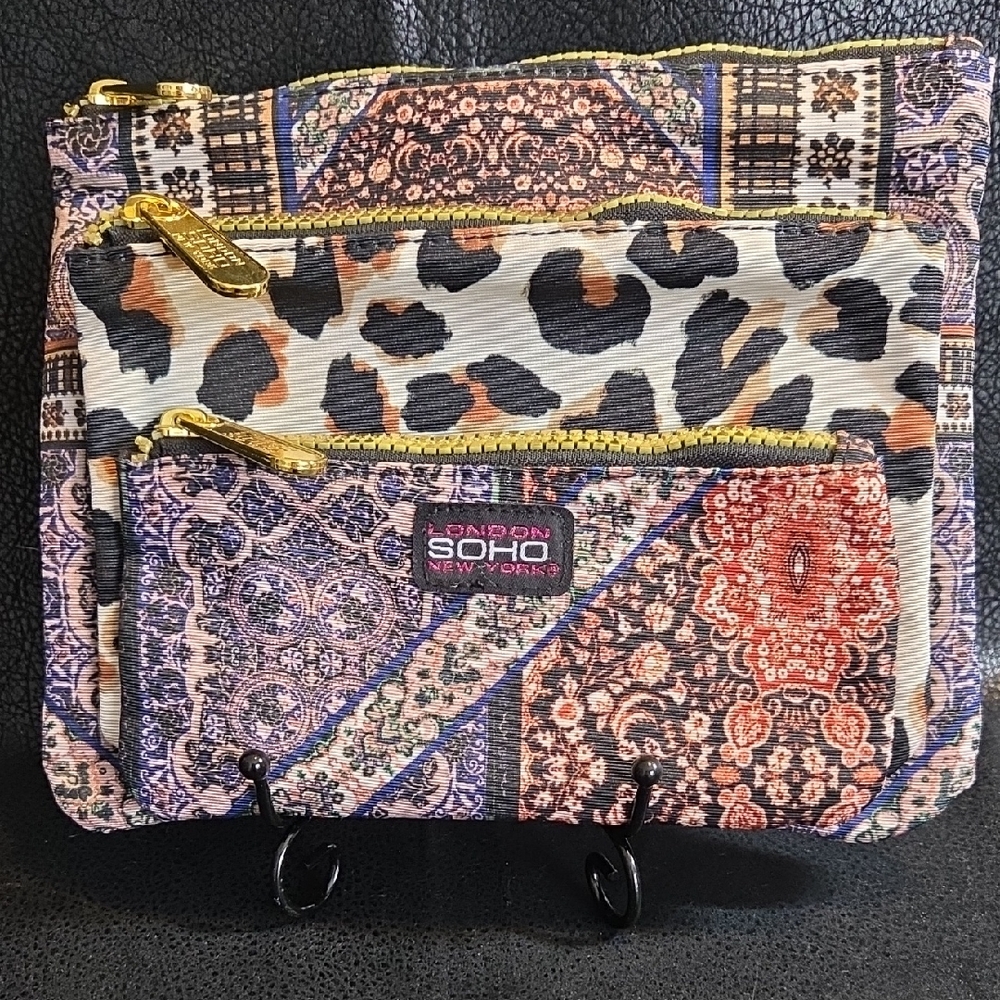 SOHO Printed Multi-Pattern Zip Pouch - Leopard & Paisley